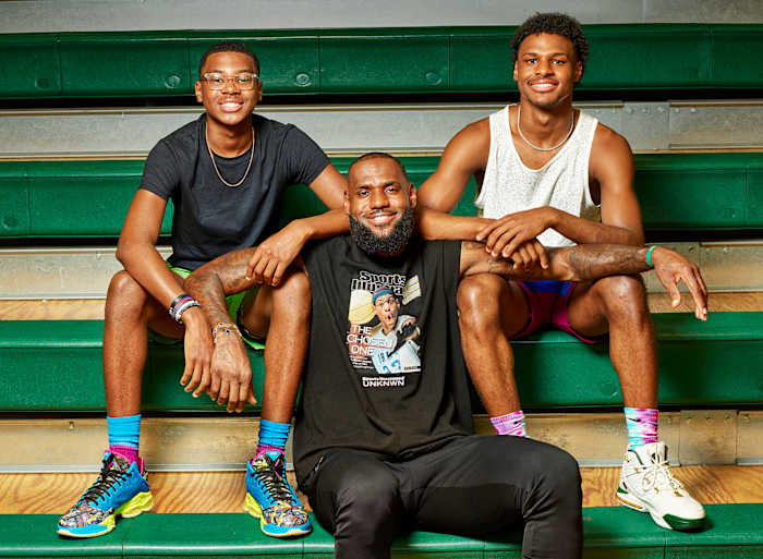Bryce, LeBron and Bronny photographed for SI at St. Vincent–St. Mary High in Akron, on July 1—right as free agency started.